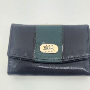 Vintage Milano Leather Trifold Wallet - Stripe Kiss Lock Coin Purse ID Window